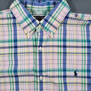 Ralph Lauren Polo Mens Classic Fit Button Down Pink Blue Plaid XXL Oxford Shirt